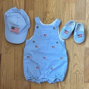 Janie and Jack Light Blue Infant Overalls, Shoes, Hat